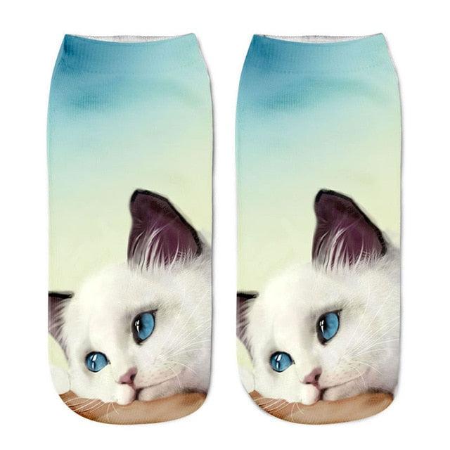 3D Kitten Ankle Socks - (25 Design Options) - (Colors Vary) - Girls and Ladies