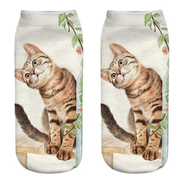 3D Kitten Ankle Socks - (25 Design Options) - (Colors Vary) - Girls and Ladies